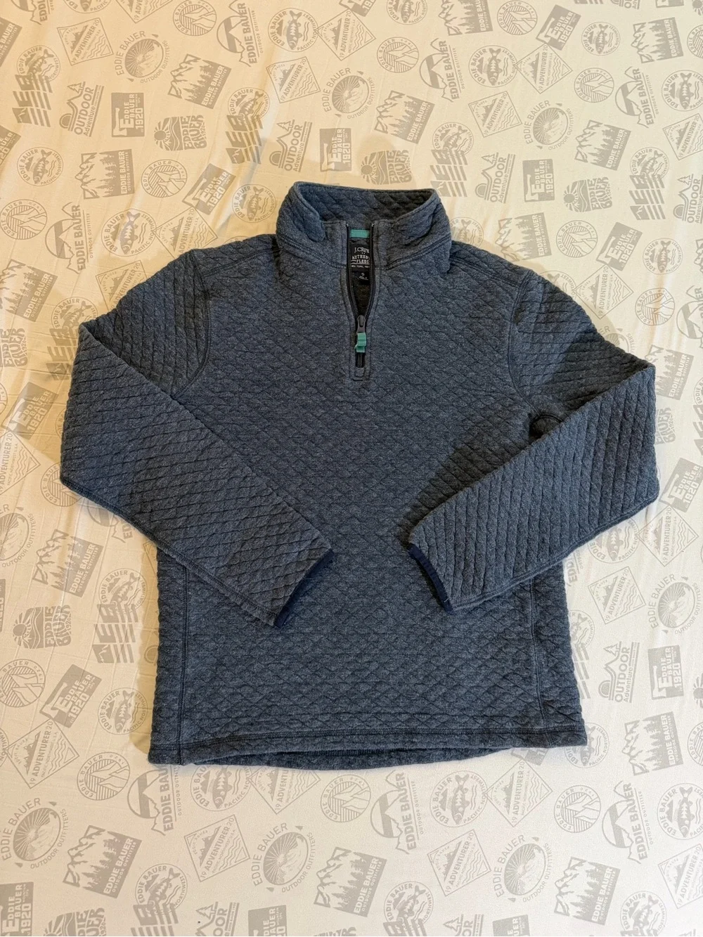 J Crew Sweater Mens S Gray Authentic Fleece Quarter Zip Pullover Quilted BS847